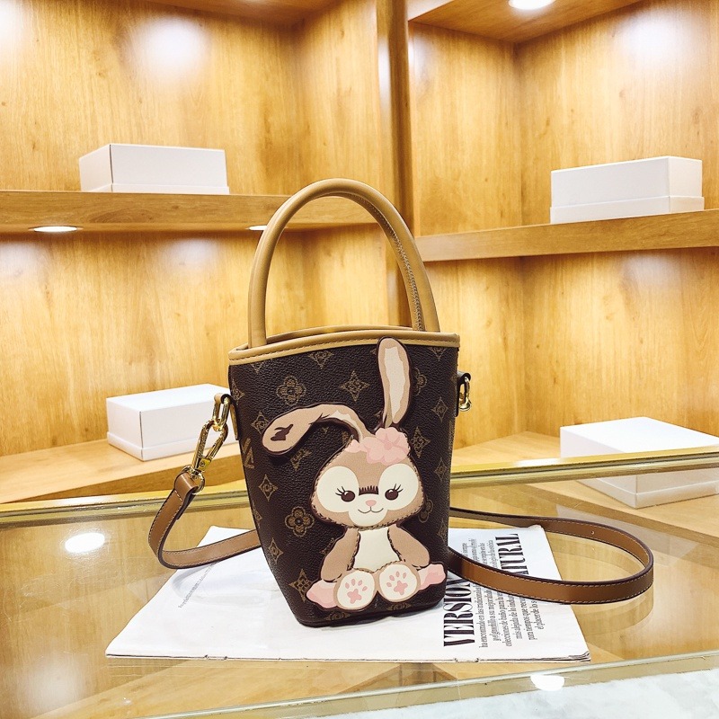 復古手提女包 可愛女生包包 兔子水桶包 小號斜背包 印花質感側背包 時尚斜背包 包包女 韓版 手機包-細節圖6