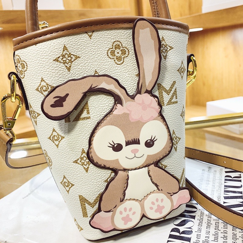 復古手提女包 可愛女生包包 兔子水桶包 小號斜背包 印花質感側背包 時尚斜背包 包包女 韓版 手機包-細節圖7