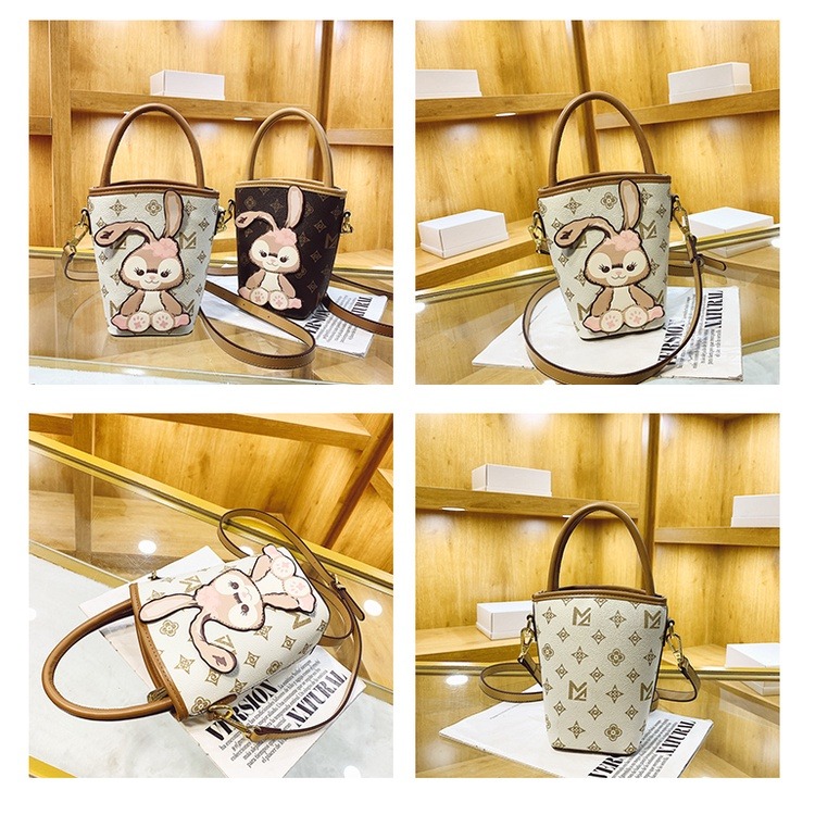 復古手提女包 可愛女生包包 兔子水桶包 小號斜背包 印花質感側背包 時尚斜背包 包包女 韓版 手機包-細節圖8
