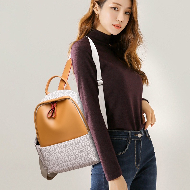 復古女士背包 字母手提背包 帶側袋 多扣拉鍊大容量後背包女 全皮防水 旅行包 通勤包包 出差旅行包背包-細節圖6