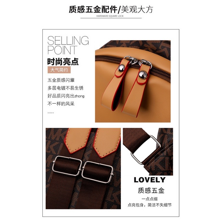 復古女士背包 字母手提背包 帶側袋 多扣拉鍊大容量後背包女 全皮防水 旅行包 通勤包包 出差旅行包背包-細節圖8