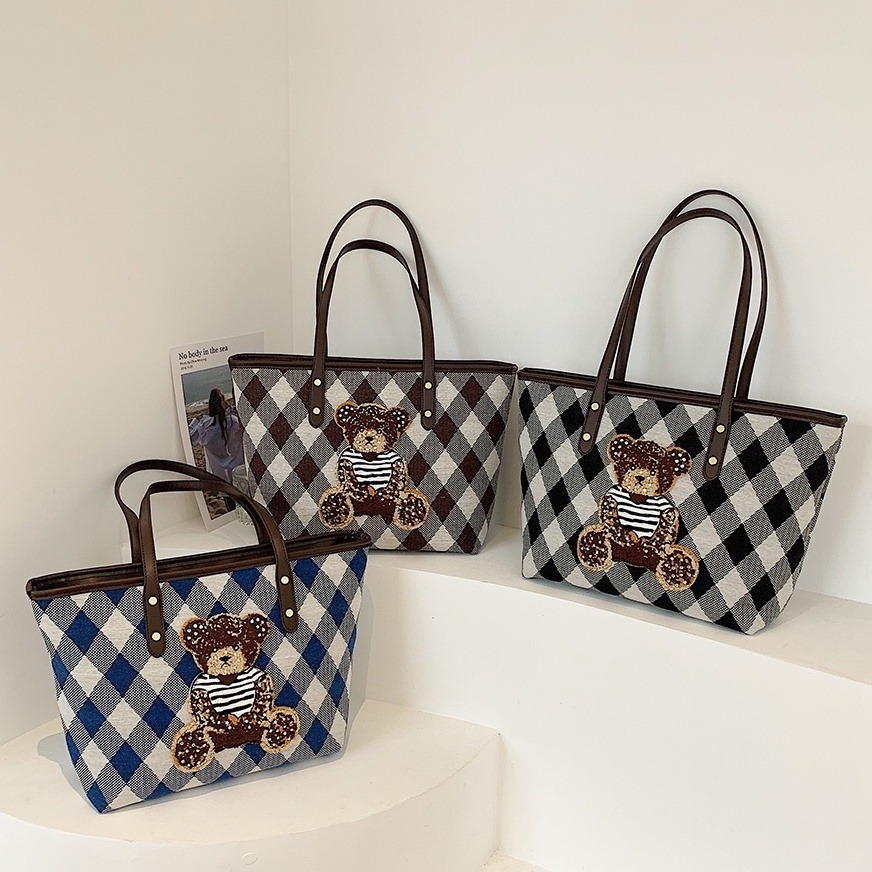 日韩托特包女式时尚手提布包布艺包 手提袋 ins 包包 手提包 通勤单肩包 腋下包 多功能包 可爱小熊包包-細節圖9