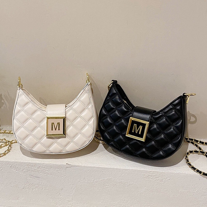 高級感包女2023新款時尚網紅爆款菱格鏈條斜背包百搭斜背包腋下包-細節圖3