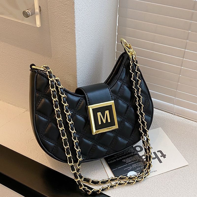 高級感包女2023新款時尚網紅爆款菱格鏈條斜背包百搭斜背包腋下包-細節圖6