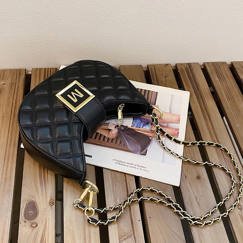 高級感包女2023新款時尚網紅爆款菱格鏈條斜背包百搭斜背包腋下包-細節圖7