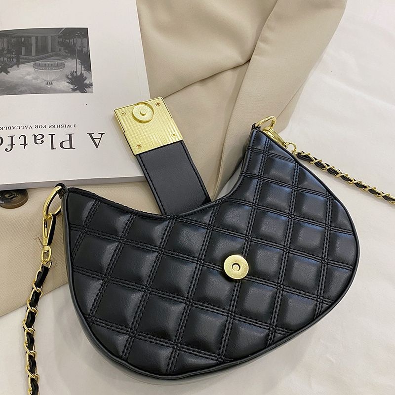 高級感包女2023新款時尚網紅爆款菱格鏈條斜背包百搭斜背包腋下包-細節圖9