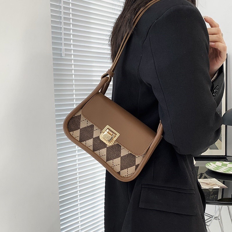  韓版腋下包 百搭ins風包包 法國小眾款格菱包 小包包 腋下包 復古格子包包-細節圖2