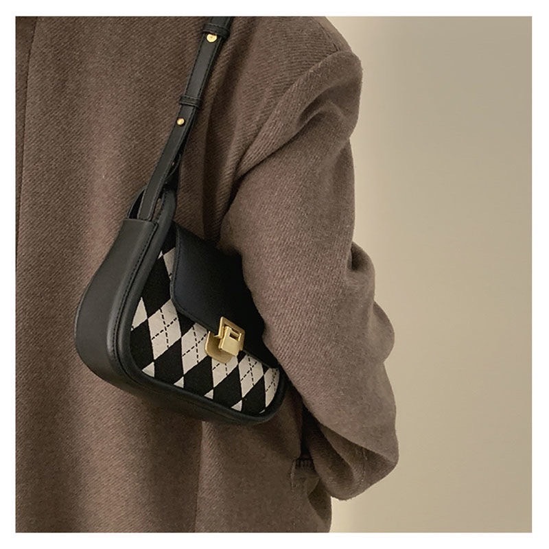 韓版腋下包 百搭ins風包包 法國小眾款格菱包 小包包 腋下包 復古格子包包-細節圖3