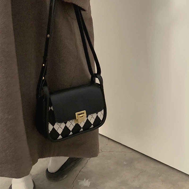  韓版腋下包 百搭ins風包包 法國小眾款格菱包 小包包 腋下包 復古格子包包-細節圖4