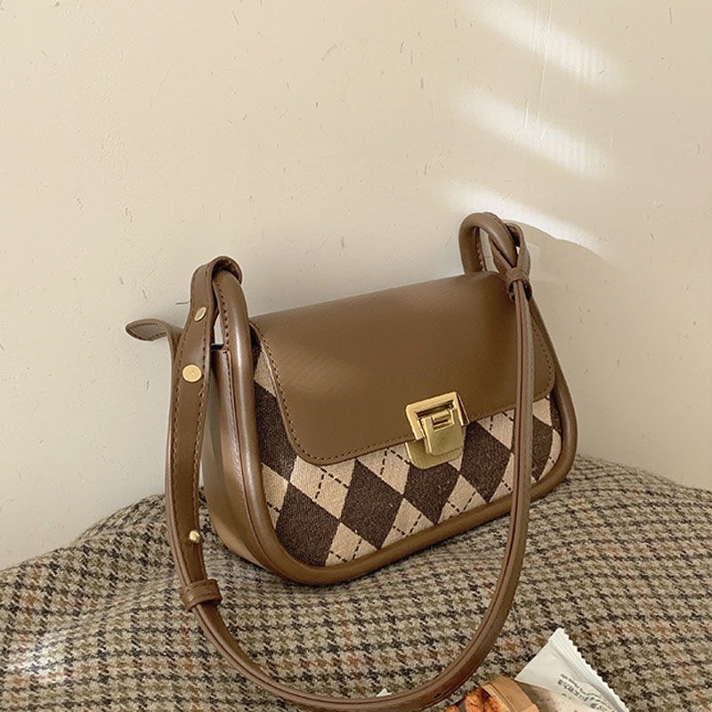  韓版腋下包 百搭ins風包包 法國小眾款格菱包 小包包 腋下包 復古格子包包-細節圖5
