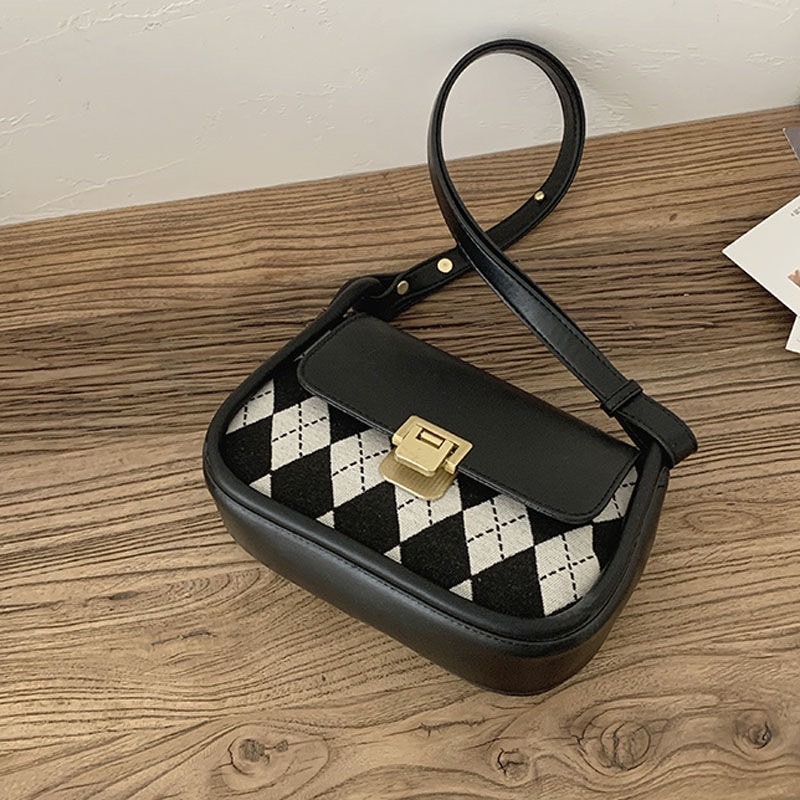  韓版腋下包 百搭ins風包包 法國小眾款格菱包 小包包 腋下包 復古格子包包-細節圖6