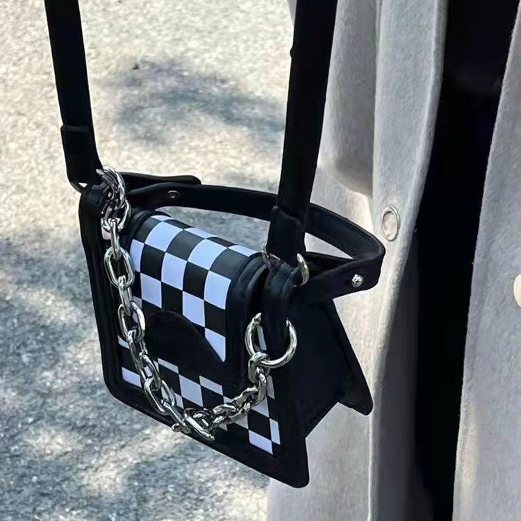 韓版包包 女包原創設計時尚鏈條小方包女2022新款百搭棋盤格單肩斜挎包-細節圖2