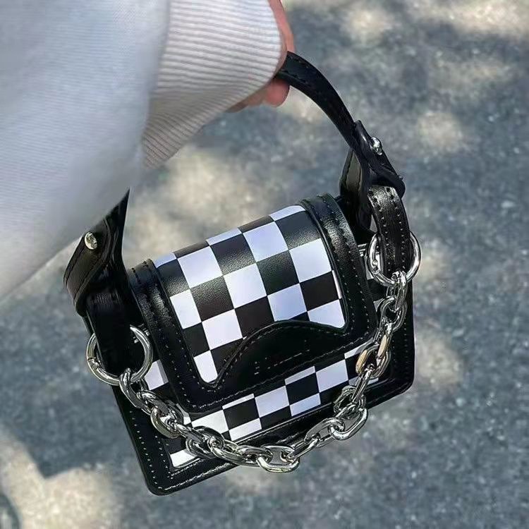 韓版包包 女包原創設計時尚鏈條小方包女2022新款百搭棋盤格單肩斜挎包-細節圖3