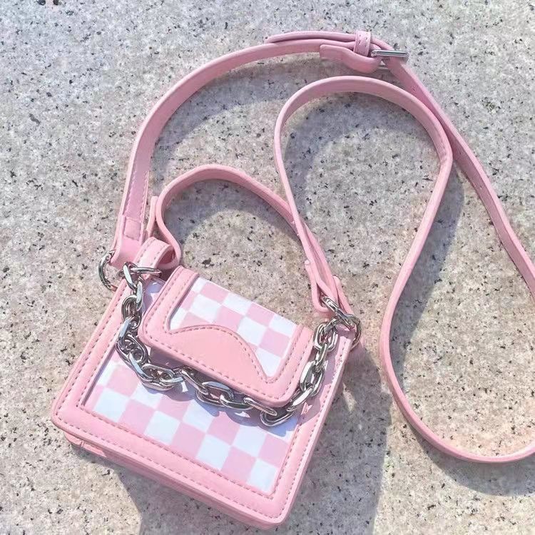 韓版包包 女包原創設計時尚鏈條小方包女2022新款百搭棋盤格單肩斜挎包-細節圖4