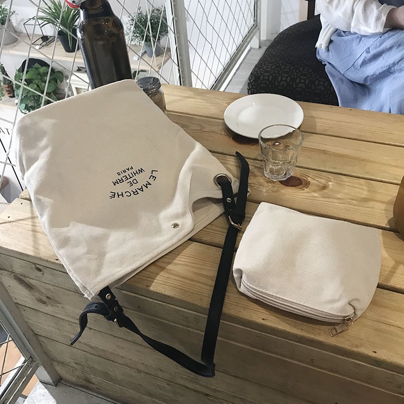  棉麻 帆布袋 肩背包 字母 帆布包 購物袋 文青 休閒 百搭 時尚 簡約 拼接 女生 單肩包 斜背包 側背包-細節圖7