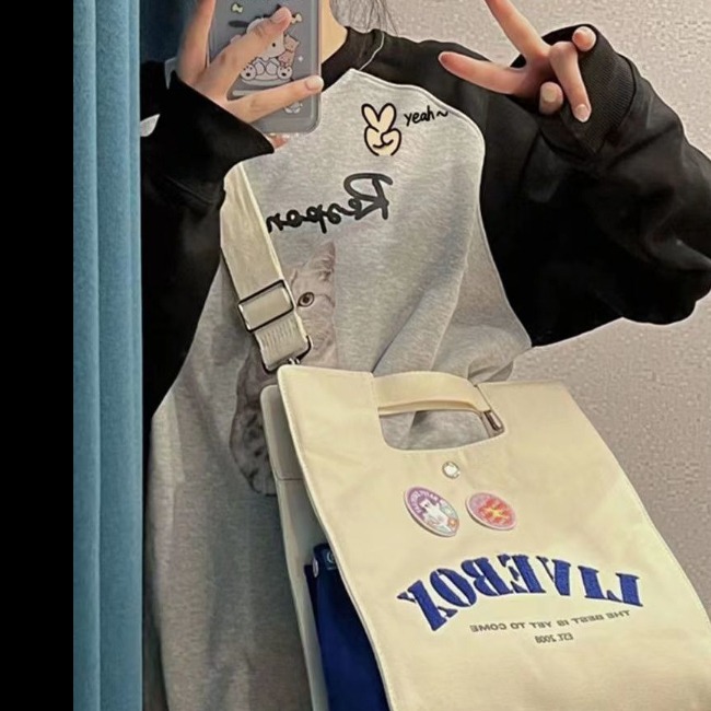 學院風包包 2023新款 休閑斜挎包 日系通勤單肩包 學生上課手提包 帆布包 側背包 書包 拼接色女包-細節圖2