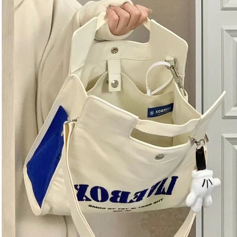 學院風包包 2023新款 休閑斜挎包 日系通勤單肩包 學生上課手提包 帆布包 側背包 書包 拼接色女包-細節圖5