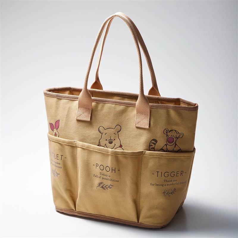 日貨優質全棉加厚帆布包 維尼手提袋 帆布材質小熊手提包卡通休閒斜背包 帆布手提袋 大容量帆布包-細節圖3