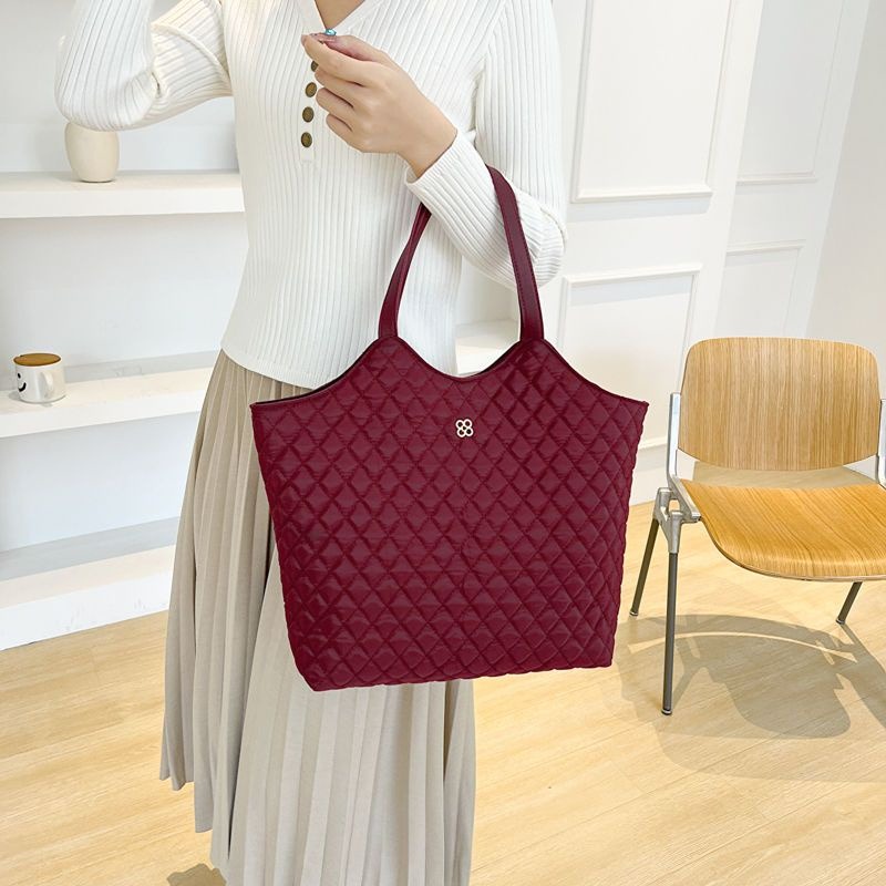 高級感包包大容量2023新款時尚秋冬斜背包牛津布菱格通勤托特包-細節圖2