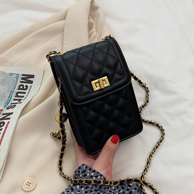 高級感鏈條小包包女2022新款潮網紅菱格百搭金球斜挎單肩背手機包-細節圖5