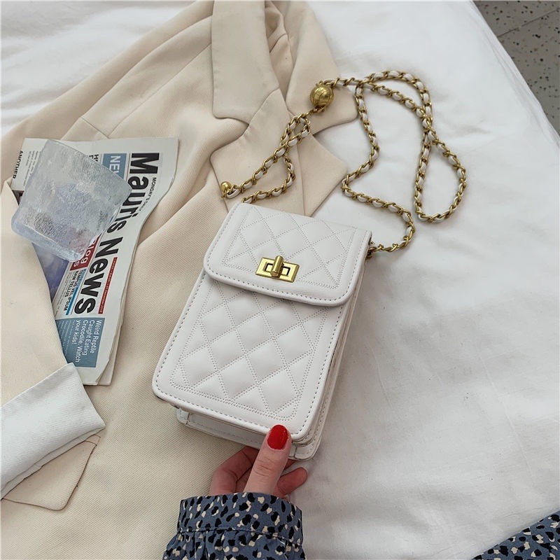 高級感鏈條小包包女2022新款潮網紅菱格百搭金球斜挎單肩背手機包-細節圖7