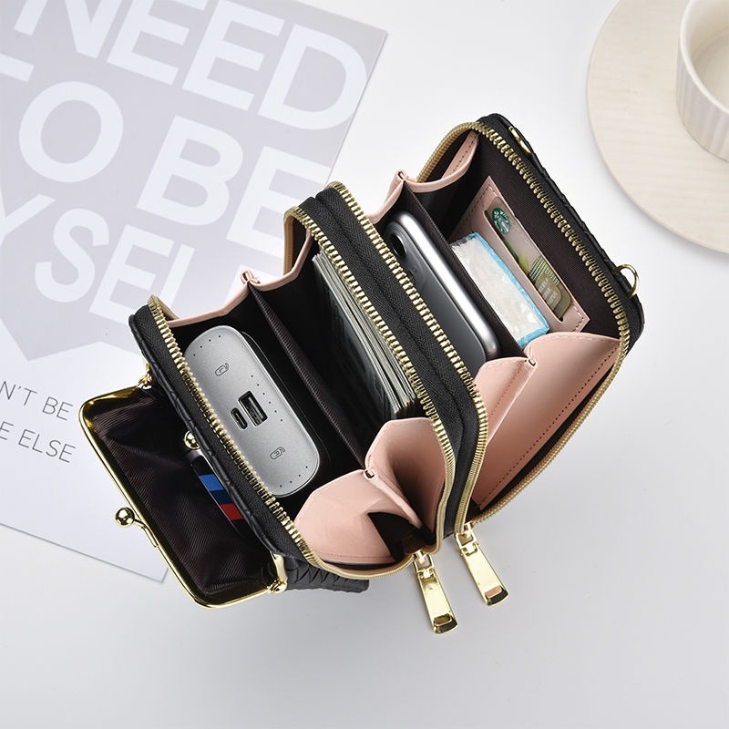 雙拉鍊高端時尚錢包女士手機包大空間錢包 2023 新款# 郵差包# 手拿包-細節圖5