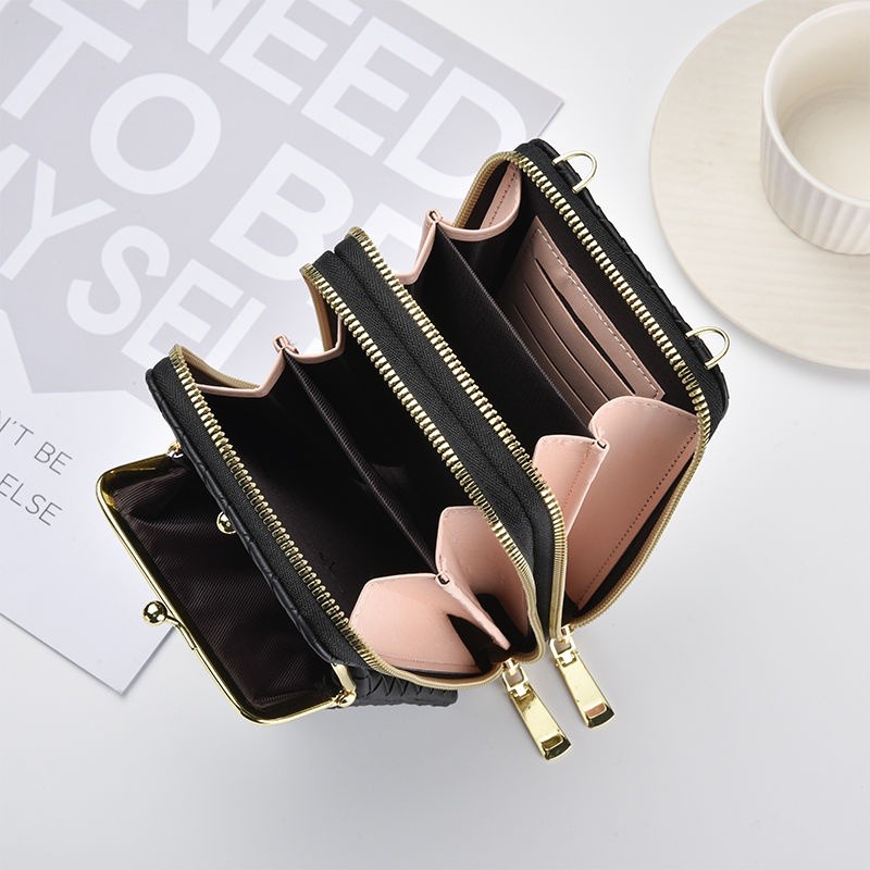 雙拉鍊高端時尚錢包女士手機包大空間錢包 2023 新款# 郵差包# 手拿包-細節圖7