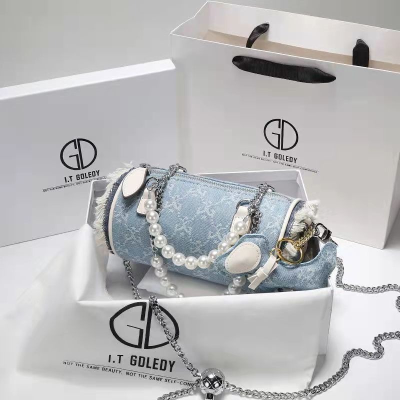 It 帆布圓筒包女包夏季新款高級感小眾手提斜挎鏈條水桶包-細節圖5