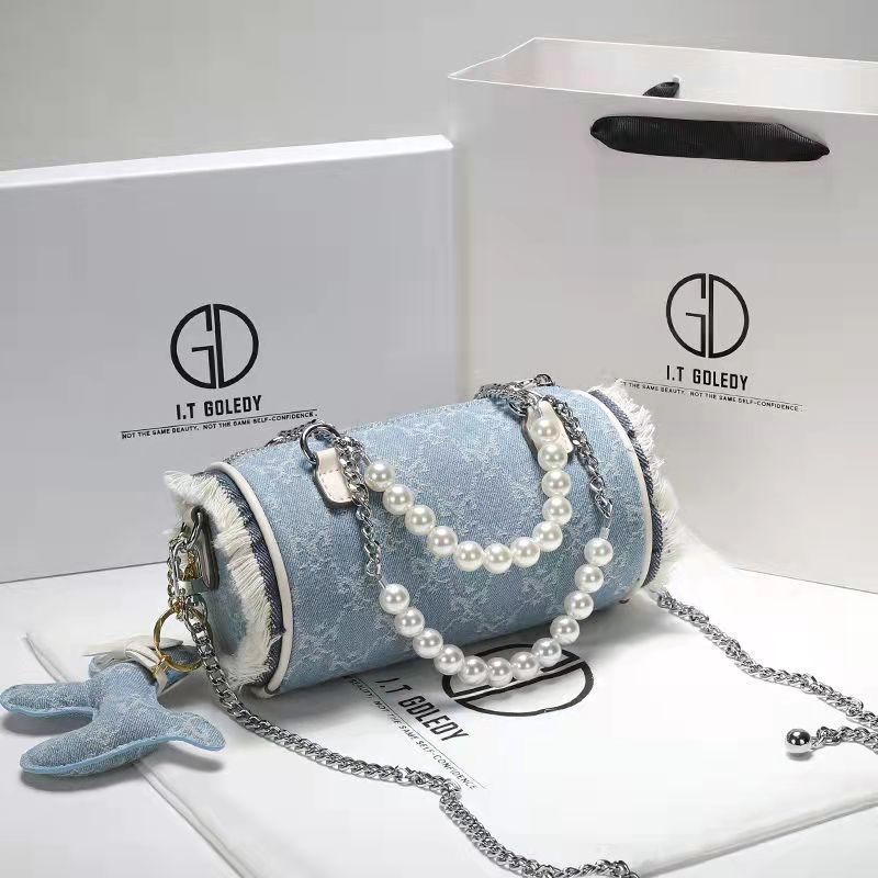 It 帆布圓筒包女包夏季新款高級感小眾手提斜挎鏈條水桶包-細節圖7