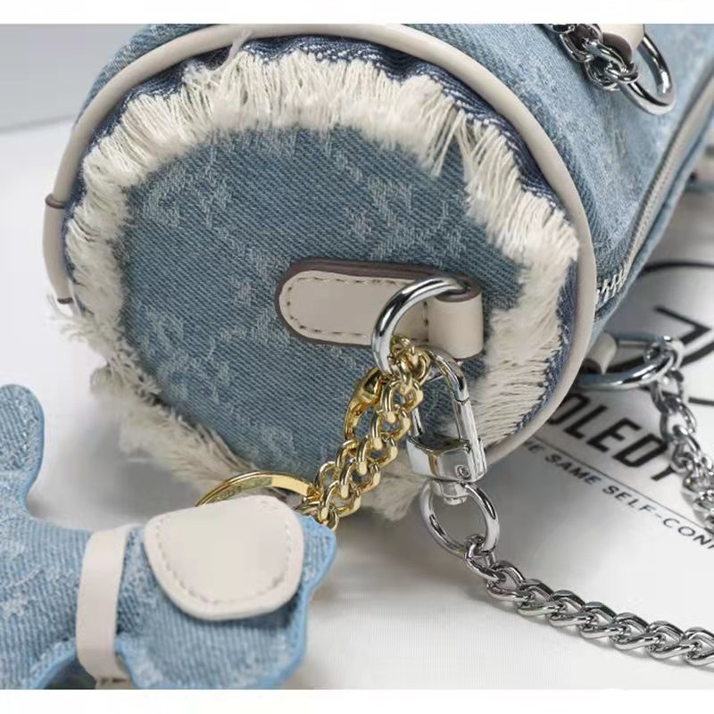 It 帆布圓筒包女包夏季新款高級感小眾手提斜挎鏈條水桶包-細節圖8