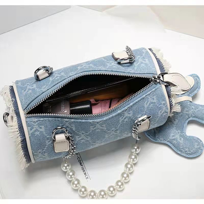 It 帆布圓筒包女包夏季新款高級感小眾手提斜挎鏈條水桶包-細節圖10