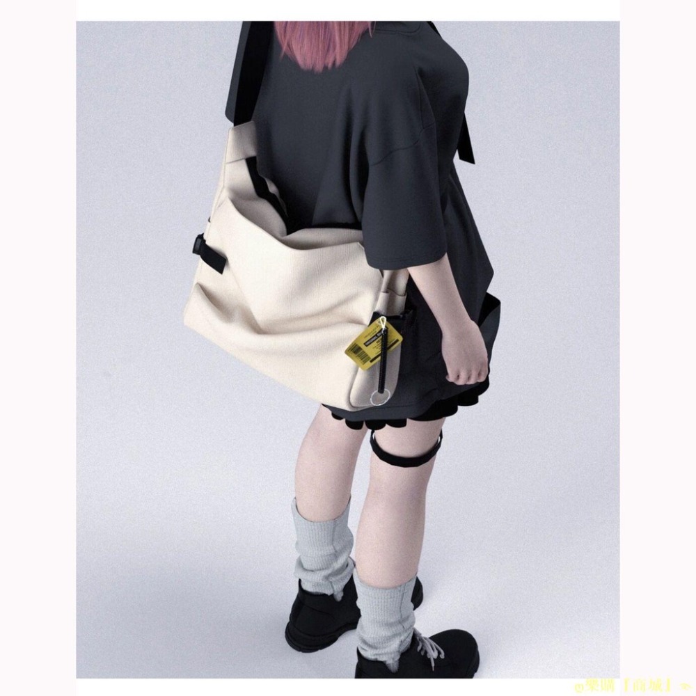 原創INS韓簡約純色百搭日系單肩斜挎背包帆布學生書包男女ღ樂購『商城』࿐-細節圖2
