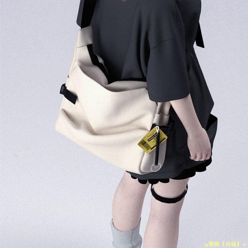 原創INS韓簡約純色百搭日系單肩斜挎背包帆布學生書包男女ღ樂購『商城』࿐-細節圖3