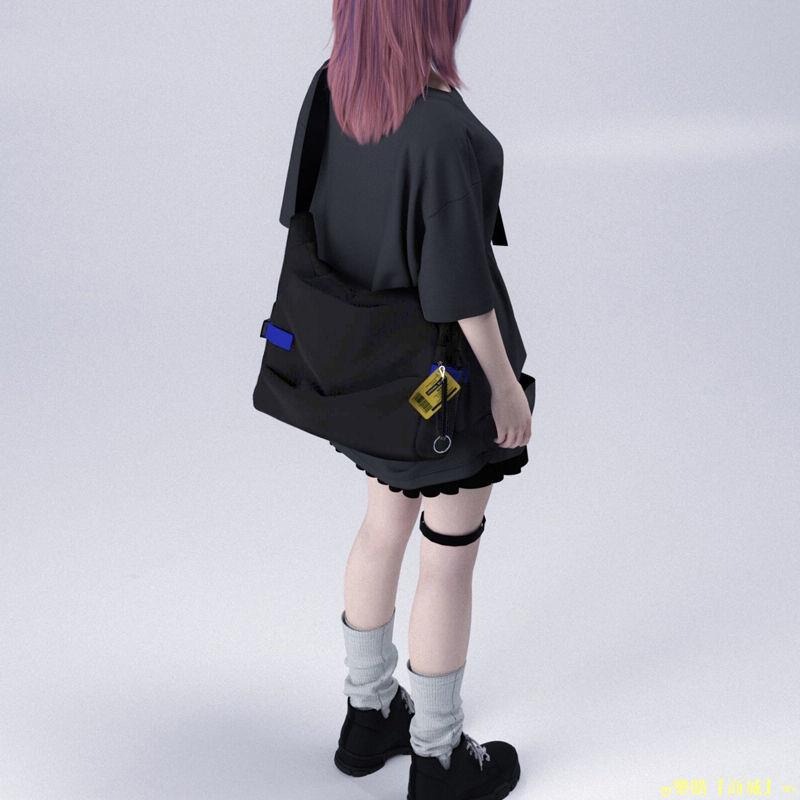 原創INS韓簡約純色百搭日系單肩斜挎背包帆布學生書包男女ღ樂購『商城』࿐-細節圖4