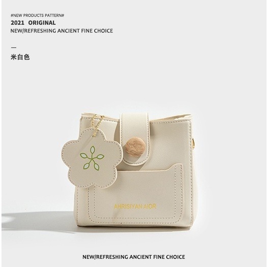 日本フェンディ夏天女包包新款高級感輕奢水桶包斜挎花朵包女表带简约绿色包包-細節圖5