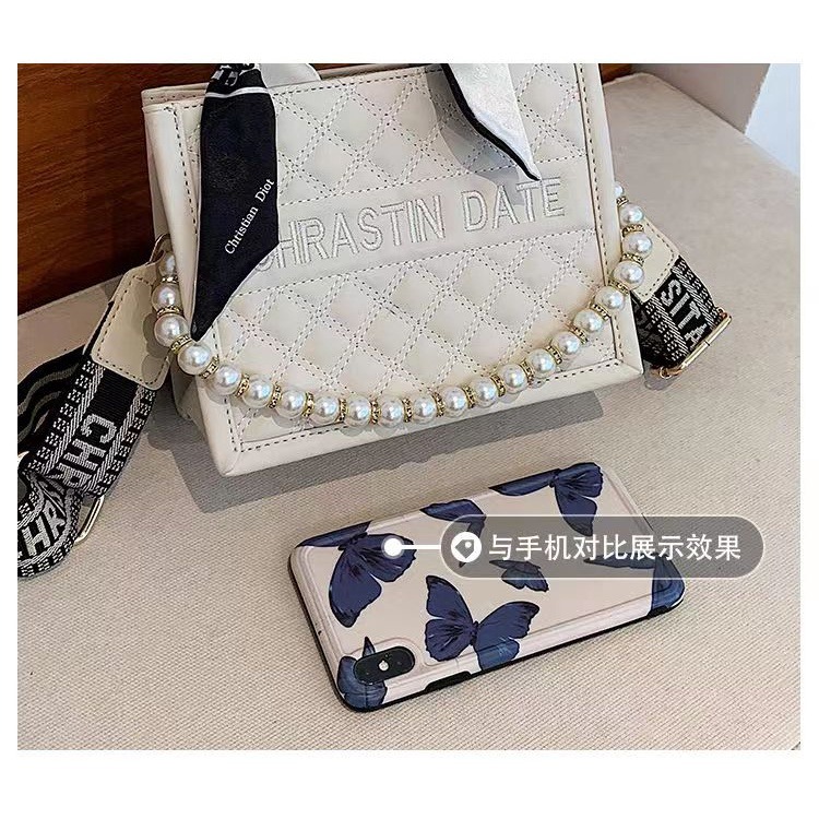 女包 手提包女 斜背包 側背包 菱格包 托特包 大容量包包2022新款日韓淑女大气丝带潮流時尚珍珠包夏季水桶包包-細節圖8