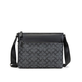 男士斜背包 C紋斜背包 休閒簡約側背包 男生單肩街頭時尚側背包 學生潮流斜背包 郵差挎包 時尚男包男士斜背包 C紋斜背包-細節圖4