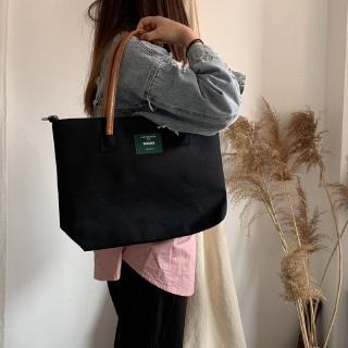 FASHION BAGSTORE，日式原創加厚帆佈單肩拉鍊純色女包手提文件電腦包帆布休閒側背包簡約斜背包大容量托特包-細節圖2