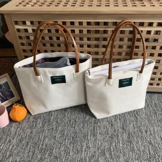 FASHION BAGSTORE，日式原創加厚帆佈單肩拉鍊純色女包手提文件電腦包帆布休閒側背包簡約斜背包大容量托特包-細節圖6