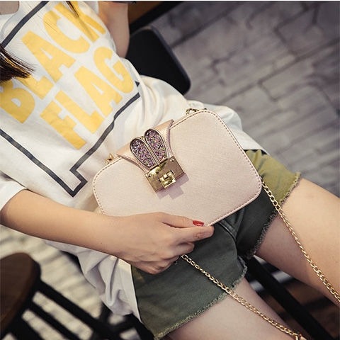  側背包 韓版 可愛 小包包 休閒 兔耳朵 鏈條包 迷你 小方包 百搭 單肩包 -細節圖7