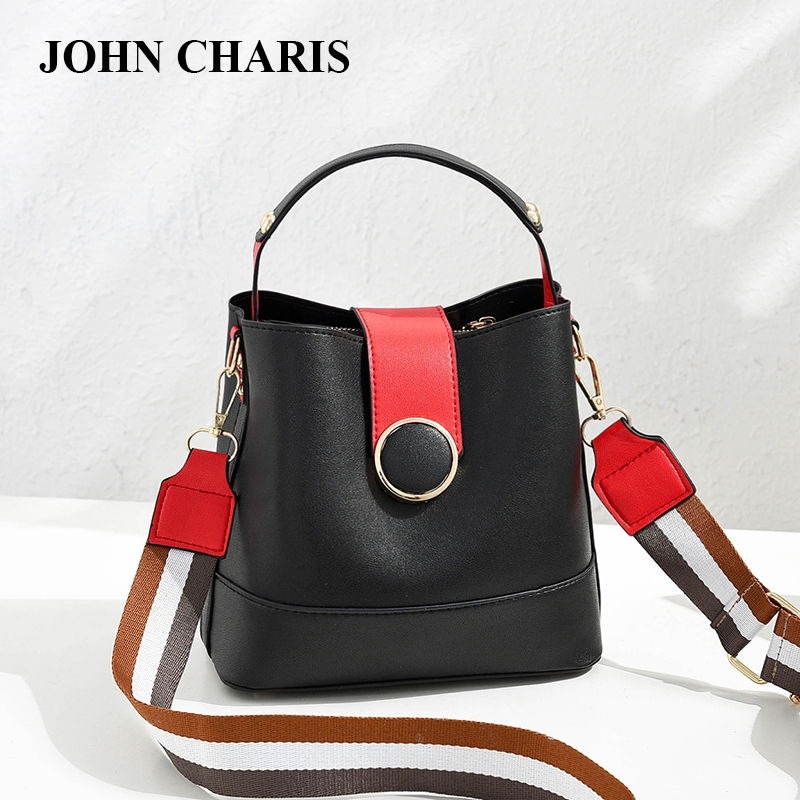 側肩包JOHN CHARIS寬帶小包包女百搭單肩斜挎手提大容量水桶包時尚韓版女側背包 肩背包-細節圖4