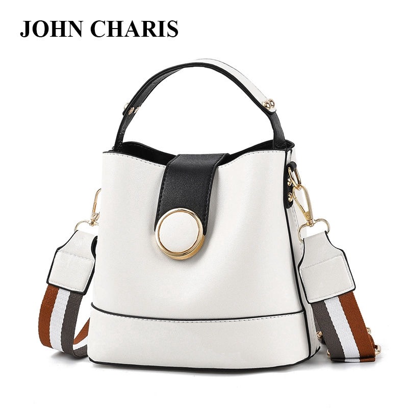 側肩包JOHN CHARIS寬帶小包包女百搭單肩斜挎手提大容量水桶包時尚韓版女側背包 肩背包-細節圖5