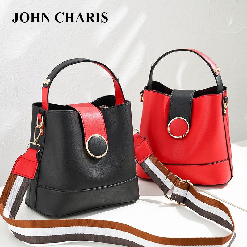 側肩包JOHN CHARIS寬帶小包包女百搭單肩斜挎手提大容量水桶包時尚韓版女側背包 肩背包-細節圖7