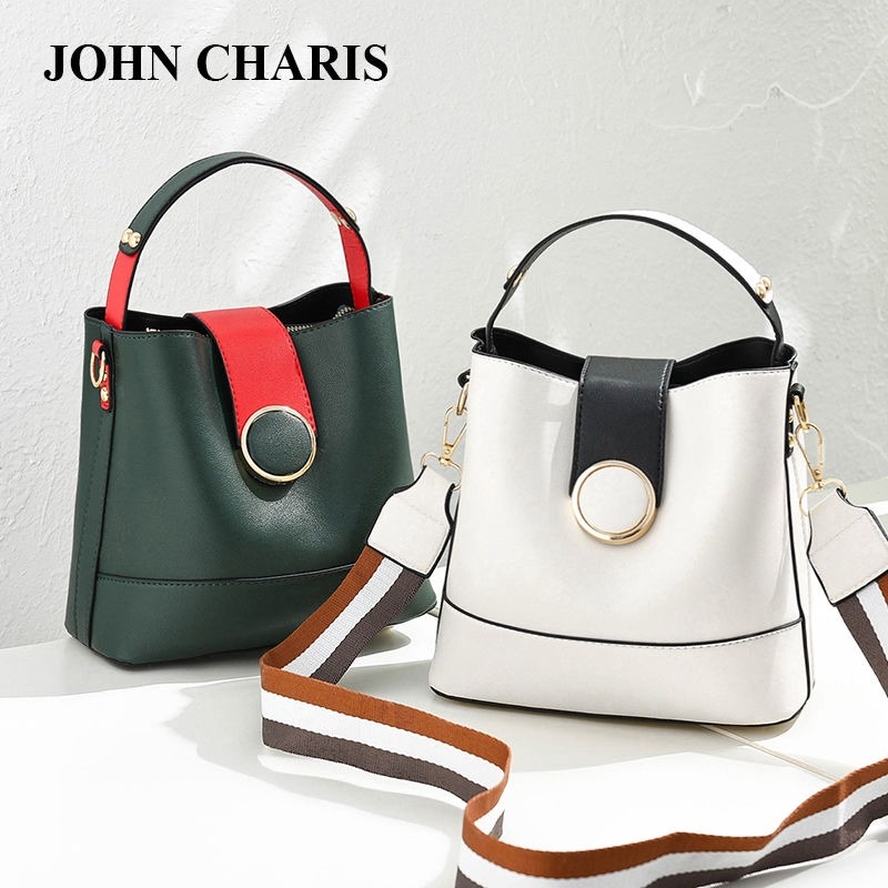 側肩包JOHN CHARIS寬帶小包包女百搭單肩斜挎手提大容量水桶包時尚韓版女側背包 肩背包-細節圖8