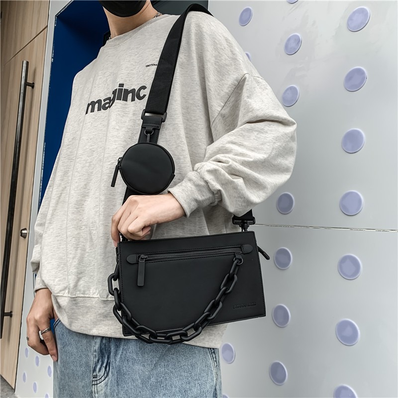  亞克力鏈條 信封包 男士多功能 手提包 時尚潮流 單肩包 斜挎包 斜背包 休閒百搭 小方包-細節圖4