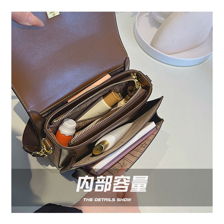 復古休閒三層大容量 郵差包 歐美洋氣質感百搭 手提包 肩背包 側背包 斜背包 爆款女士 小方包-細節圖9