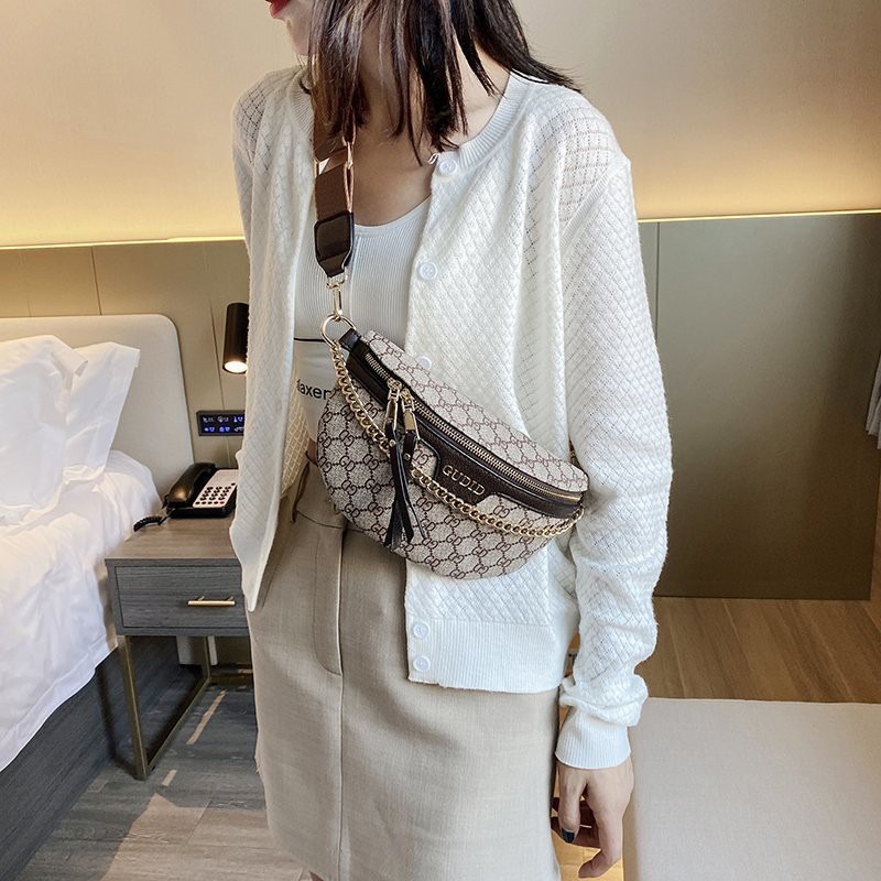 ins時尚 胸包 腰包 經典印花字母 手提鏈帶包 單肩包 斜挎包 網紅洋氣潮流 肩背包 側背包 斜背包-細節圖2