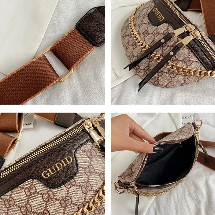 ins時尚 胸包 腰包 經典印花字母 手提鏈帶包 單肩包 斜挎包 網紅洋氣潮流 肩背包 側背包 斜背包-細節圖6