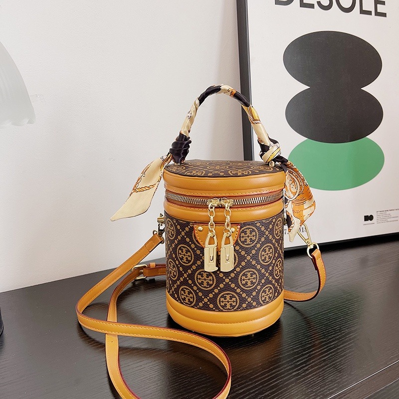 時尚潮流老花 水桶包 洋氣質感大容量 手提包 斜背包 斜背包 歐美經典款 圓筒包-細節圖2