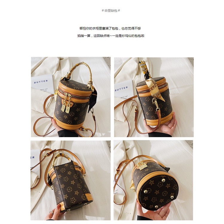 時尚潮流老花 水桶包 洋氣質感大容量 手提包 斜背包 斜背包 歐美經典款 圓筒包-細節圖6